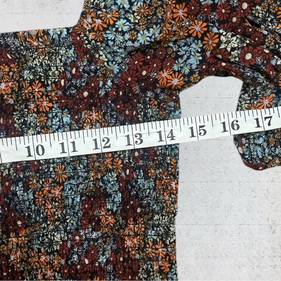 Free People Back On Top Cropped Top Dark Combo Size S Boho Smocked Puff Sleeve - Picture 10 of 13